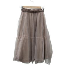 ウィルセレクション WILLSELECTION チュールスカート M グレージュ ベルト付き ロング丈 /YS25 ■GY70