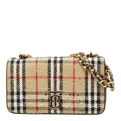 バーバリー ノバチェック ローラ スモール チェーン ショルダーバッグ ベージュ ツイード レザー レディース BURBERRY【222-93363】