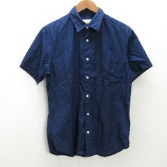 g■ナノユニバース/NANO UNIVERSE 半袖シャツ/ドット柄 コットン【M】紺/men's/144【中古】■