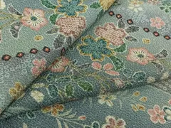 平和屋着物▽上質な小紋　単衣　吉祥花文　金彩　鬼しぼ縮緬　正絹　逸品　AABL0306jh