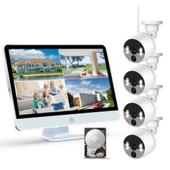 16インチ一体型 防犯カメラワイヤレス1080P録音双方向通話HDD増設可能音声警報マイク付きカメラPIR人体検知センサー発光IP66