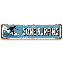 新品 ブリキ看板 GONE SURFING サーフィン サーファー 波 ハワイアン 細長 壁飾りのサムネイル