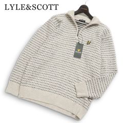 【新品 未使用】 LYLE&SCOTT ライル＆スコット 秋冬★ ウール混 ロゴ刺繍 総柄 ハーフジップ セーター ニット Sz.L メンズ