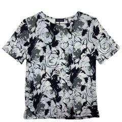 モノトーン フラワー Tシャツ 夏 シースルー 反発 接触冷感 素材 L