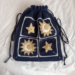 ナップサック　リュック　バッグ　編み物　ハンドメイド　ウィッシュコア　星 ハンドメイド・完成品】ナップサック リュック バッグ ウィッシュコア