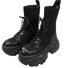 【未使用品】 PAGEBOY ページボーイ レースアップソックスブーツ ブラック 厚底スニーカーブーツ ショートブーツ ソックスブーツ レディース 韓国風 靴 おしゃれ 履きやすい Sサイズ 秋冬コーデ ブラック 黒