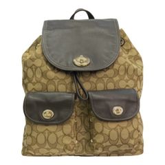 COACH コーチ シグネチャー リュック レディース バックパック デイパック 巾着 ターンロック ベージュ/ブラウン 中古 T1