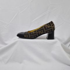 5 5/230 FENDI フェンディ ヴィンテージ ズッカ ジャガード キャップトゥ スクエアトゥ ブロックヒール パンプス 靴