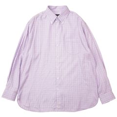 SALE【美品】GIORGIO ARMANI ジョルジオアルマーニ チェックシャツ サイズ 45/18 メンズ ボタンダウン ロングスリーブ 長袖 オーバーサイズ コットン100％ トップス ライトパープル 紫 イタリア製