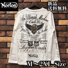 【Norton/ノートン】MAXメタリックイーグルエンジンロンT 263N1105 ホワイト 長袖 Tシャツ バックデザイン 刺繍 ロゴ バイク バイカー ツーリング アメカジ カジュアル シンプル ユニセックス 新品 未使用 送料無料