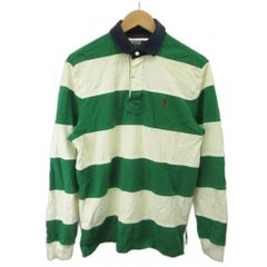 ポロ バイ ラルフローレン Polo by Ralph Lauren ラガーシャツ ボーダー柄 長袖 襟付き M 緑 グリーン 白 ホワイト /KK ■GY50