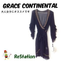 【中古】Diagram GRACE CONTINENTAL ダイアグラム グレースコンチネンタル ラップ刺繍ワンピース シルク 膝丈 ブラック レディース サイズ36