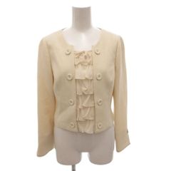 エムズグレイシー M'S GRACY ノーカラー ジャケット リボン ショート丈 38 アイボリー /FF IBO102