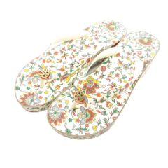 トリーバーチ TORY BURCH 厚底 ビーチサンダル シューズ 6 アイボリー マルチカラー 花柄 ロゴパーツ NX ■IBO104