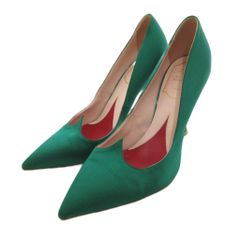 ロジェヴィヴィエ ROGER VIVIER パンプス ポインテッドトゥ ハイヒール サテン 35.5 緑 グリーン /FF ■IBO104