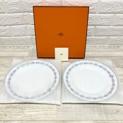 【未使用】HERMES シェーヌダンクル プレート 2枚セット 未使用】エルメス シェーヌダンクル ブルー プレート 2枚セット 皿 箱