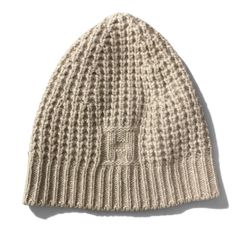 j4《美品》 HERMES エルメス Hロゴ ニット帽 帽子 ビーニーキャップ ME ベージュ カシミヤ ウール