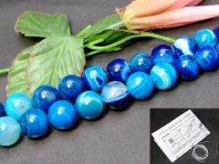 ≪g3-983E≫●1連38cm 通し針、解説書、1ｍゴム付き●天然14mm●ブルー縞 瑪瑙 メノウ 青 ブルー ストライプ アゲート●送料無料●ブラジル産●天然石●パワーストーン●