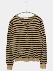 NATURAL BEAUTY BASIC ナチュラルビューティーベーシック カーディガン/ボレロ M ブラウン コットン 長袖 ボーダー柄 ショート丈 レディース