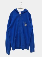 Printstar プリントスター パーカー L ブルー コットン 前面プリント バックプリント ジップアップ 長袖 メンズ
