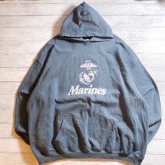 希少ミリタリー MARINES HOODIE マリーンズ チャコールグレー グレー USMC イーグル グローブ アンカー ロゴプリント プルオーバーパーカー フーディー 古着 #26207
