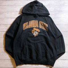 【希少カレッジ】OKLAHOMA STATE UNIVERSITY HOODIE オクラホマステート ブラック 黒 カウボーイ キャラクタープリント カレッジロゴ アメカジ プルオーバーパーカー フーディー 古着 #26212