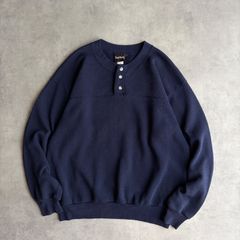 80s〜90s Royal Knight ヘンリーネック スウェット USA製 ネイビー 3ボタン ノーカラー 50/50 裏起毛 ヴィンテージ
