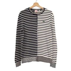 LACOSTE L!VE ラコステライブ 長袖 ニットセーター ボーダー 左右切替 ネイビー×ホワイト L-05