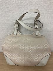 ！COACH コーチ ミニシグネチャー トートバッグ ショルダーバッグ ベージュ×ホワイト キャンバス×レザー シルバー金具【バッグ4】【2】