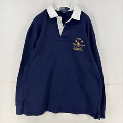 古着 ポロバイラルフローレン Polo by Ralph Lauren 長袖シャツ ロゴ 刺繍 ラガーシャツ ラグビー L  ネイビー メンズ