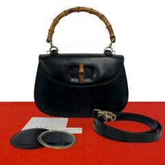 極 美品 希少品 GUCCI グッチ オールドグッチ ヴィンテージ バンブー レザー 本革 2way ショルダーバッグ ハンドバッグ ブラック nd9-7