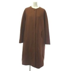 シビラ SYBILLA ウール ノーカラーコート ロング 裏地総柄 ブラウン 茶 L GYUVU02110 