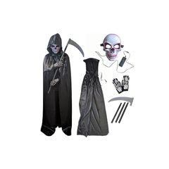 【新品】 [CHOOSEWAY] 死神 コスプレ ハロウィン 衣装 LED 光るマスク ドクロお面 黒マント 骸骨 フェイスマスク コスチューム 仮装 男女兼用 4点セット 1