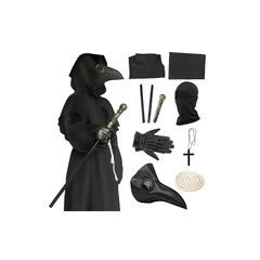 【新品】 [GADNOZEL] ペストマスク ハロウィン 仮面 6点セット ハロウィン マント 僧侶服 カラスマスク 目出し帽 十字架 グローブ ハロウィン コスチューム セット 仮装 怖い マスク 大人用 halloween mask 文化祭 学園祭 パ 1