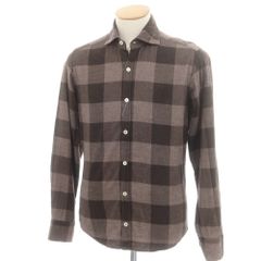【中古】ジャンネット giannetto コットン ブロックチェック ワイドカラー カジュアルシャツ ブラウン【サイズXS】【メンズ】
