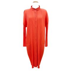 極美△PLEATS PLEASE プリーツプリーズ イッセイミヤケ PP03-JH145 スタンドカラー 長袖 シャツ ワンピース オレンジ 3 正規品 レディース