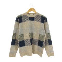 アーバンリサーチ サニーレーベル URBAN RESEARCH Sonny Label ニット セーター M グレー 紺 ネイビー チェック柄 クルーネック 長袖 CK20 ■ECA009