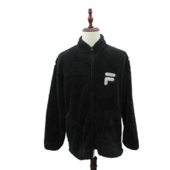 필라 FILA 양털 재킷 중간 길이 L 블랙 블랙 로고 자수 스탠드 컬러 풀 Zip MA10 ■GY08