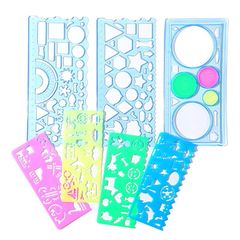 【新品】 描画テンプレート 定規 テンプレート ステンシルプレート 7個セット デザイン定規 多機能 文房具 計測 製図 描画 絵画 学校 オフィス (ブルー)