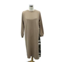 グローブ grove ワンピース ロング丈 L ベージュ ラウンドネック 長袖 サイドスリット 切替 /SM18 ■ECB009