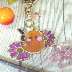 小鳥ちゃんと秋桜キーホルダー(2)[レジン/キーホルダー/小鳥/秋桜/オレンジ/一点もの]