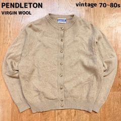 《 ヴィンテージ 70〜80s 》 PENDLETON ペンドルトン PETITE 長袖 カーディガン 金ボタン 羽織り ライトジャケット アウター インナー ノーカラー ベージュ バージンウール 毛 レディース 冬服