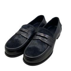 ☆ボッテガヴェネタ シューズ ハラココンビレザーコインローファー 325924VBFV7 35 1/2サイズ レザー ポニーヘアー ブラック BOTTEGAVENETA