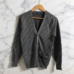 80s 90s vintage RENOWN レナウンrenoma ウール100％ ニットカーディガン 斜めストライプ メンズLサイズ