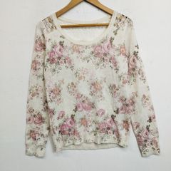 LIZ LISA リズリサ ローズ柄 ニット プルオーバー 切替 レース フラワー 花柄 ローズ 薔薇 セーター 姫 ガーリー 量産 ホワイト 0 J115