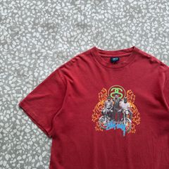 [ Archive アーカイブ Y2K ]STUSSY / 00's Design T-shirt  sizeM ステューシー　オールドステューシー　半袖Tシャツ　シングルステッチ　バイク　ストリート　ワインレッド　高円寺　sk8 スケーター　横ノリ　M