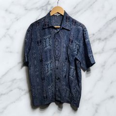 80s 90s vintage レトロ RACOW 総柄 半袖シャツ ポリシャツ ペイズリー柄 ダマスク柄 バンダナ風 Mサイズ