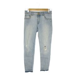 ザラ ベーシック ZARA BASIC Z1975 PREMIUM DENIM デニム ジーンズ 38 青 ブルー インディゴ ダメージ加工 クロップド丈 /AO32 ■GY75