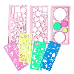 【新品】 描画テンプレート 定規 テンプレート ステンシルプレート 7個セット デザイン定規 計測 製図 描画 絵画 学校 オフィス 子供 学生用(ピンク)