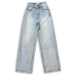 MOUSSY HW DAMAGE LOOSE STRAIGHT ライトブルー サイズ24 レディースXS マウジー ハイウエスト ルーズ ストレートデニム